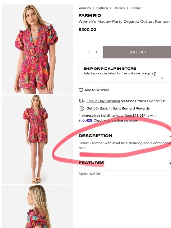 Farm Rio Macaw Romper Size L - Picture 10 of 10